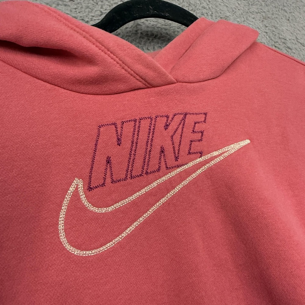 Nike Hoodie Girls XL Pink Fleece Cropped Pullover Swoosh Logo DM8888-622 - Picture 3 of 16